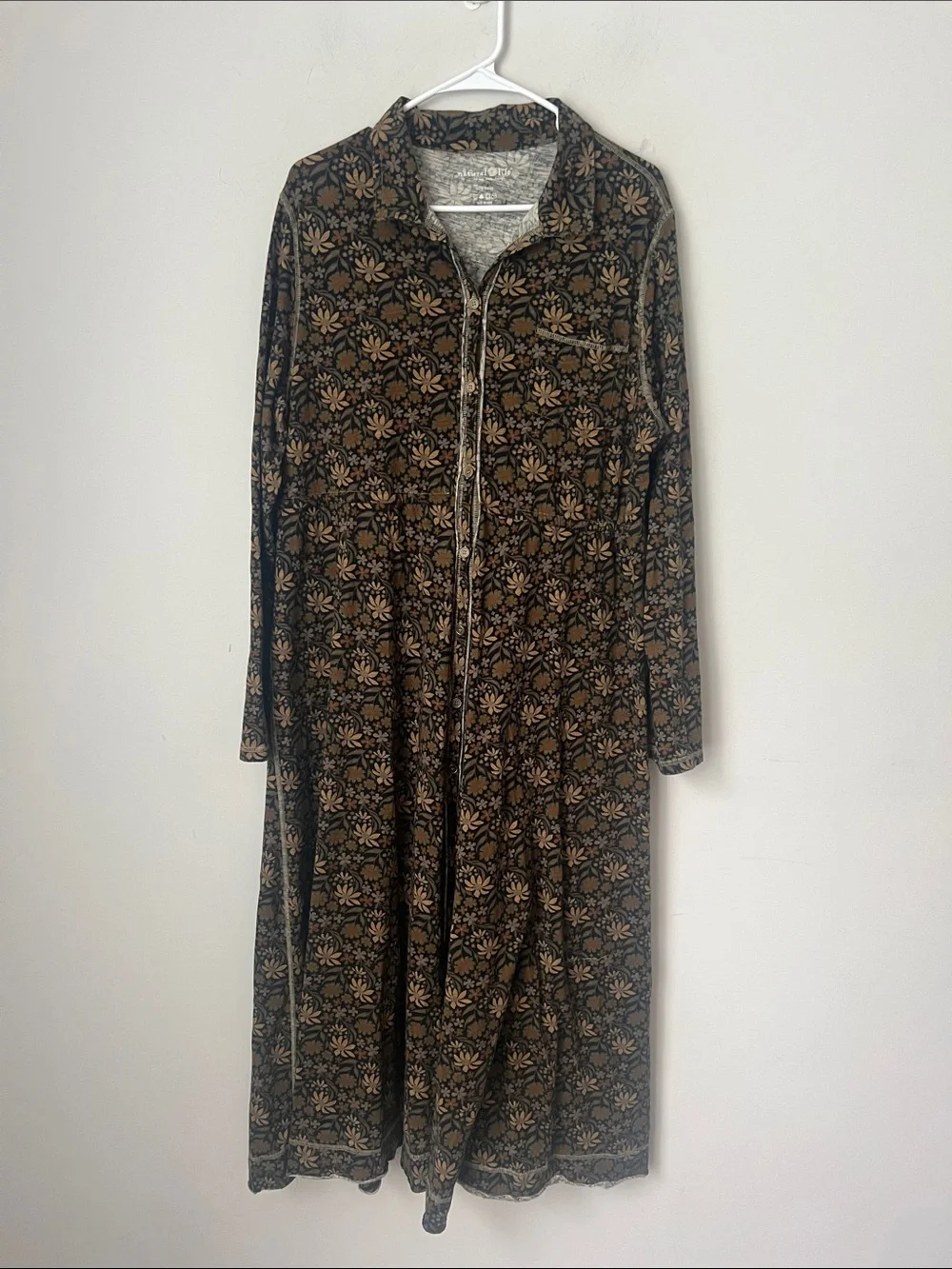 Natural Life, button front floral midi dress, boho cottagecore, prairie Sz Lg ♟️